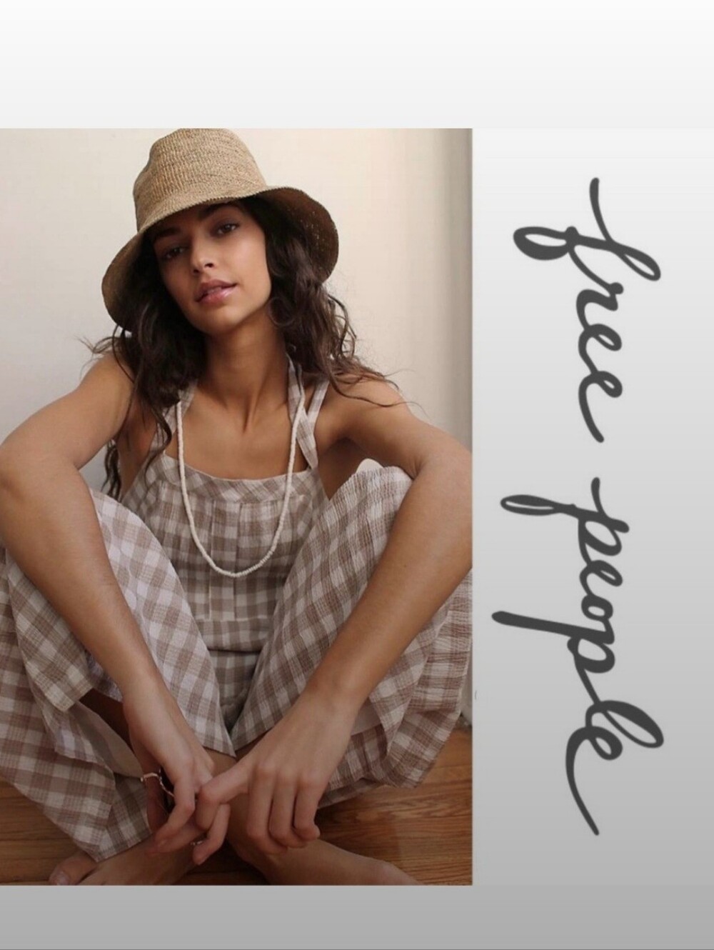 Free People Beige Plaid Jumpsuit Sz 4